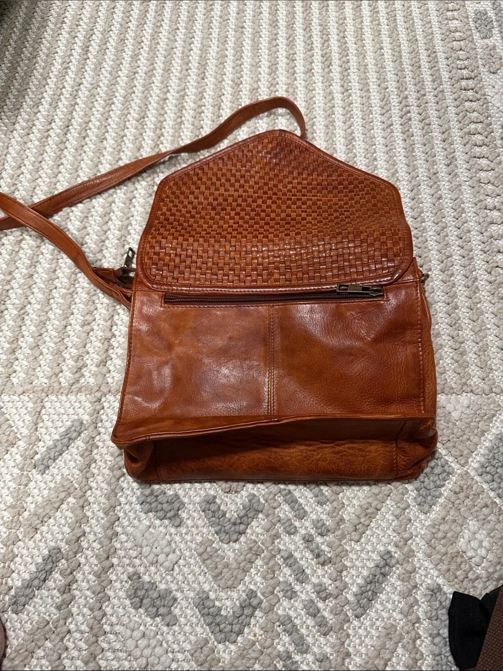 Classic Woven Flap Leather Crossbody Bag - Brown